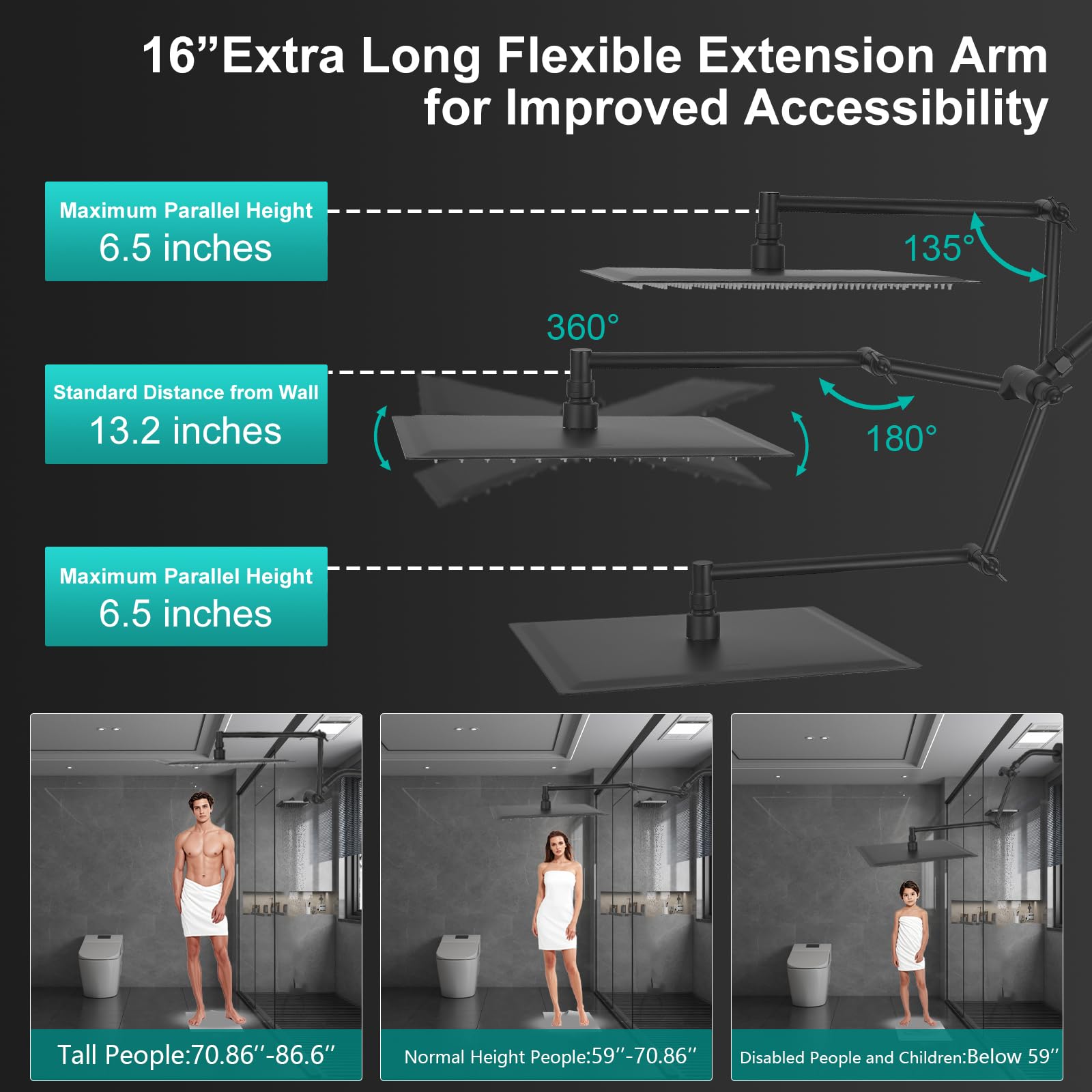 KEBAO 16-inch extension arm enabling adjustable height and angle for all users