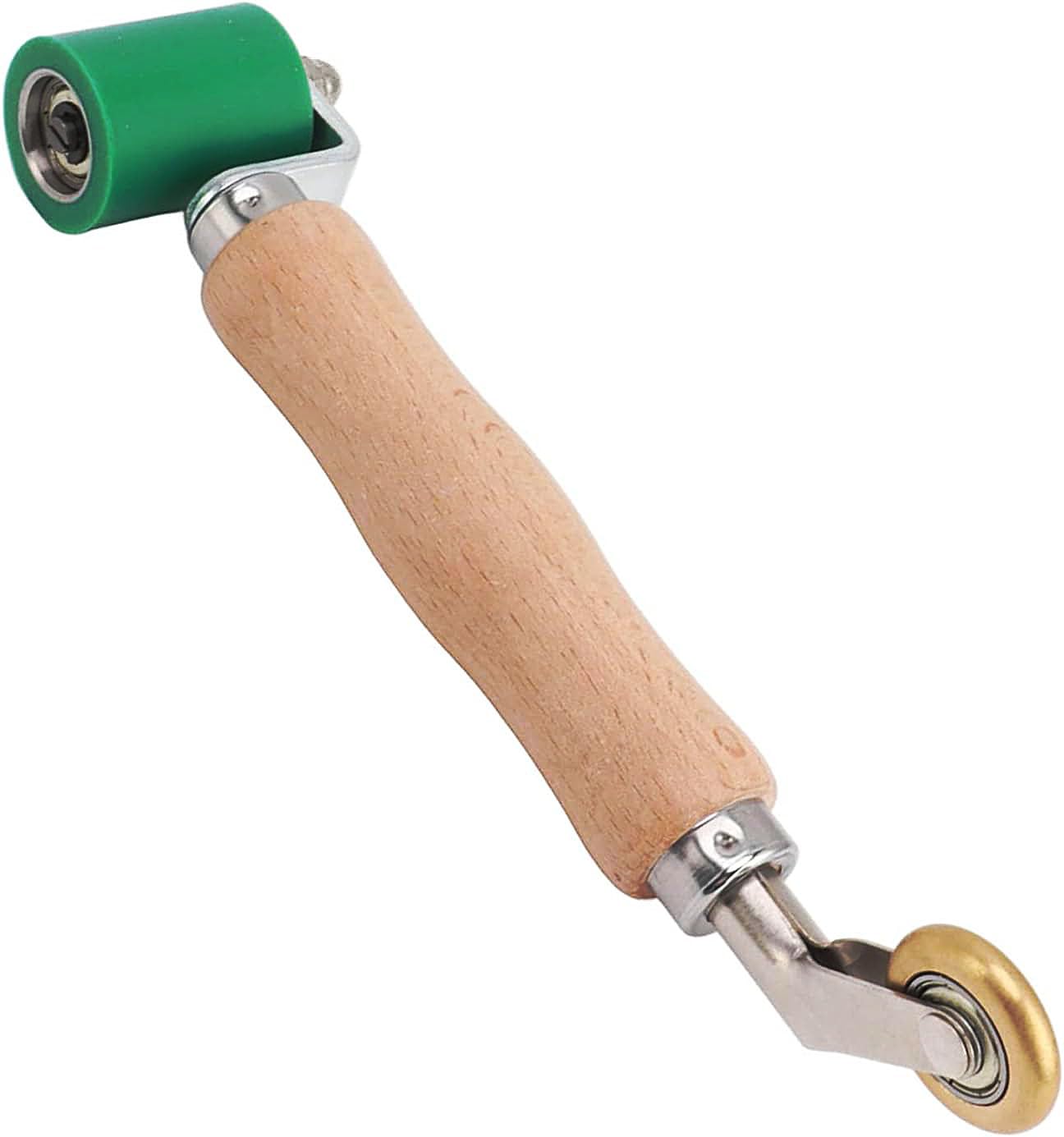 Brass detail roller precisely works in tight corners for clean seam lines.