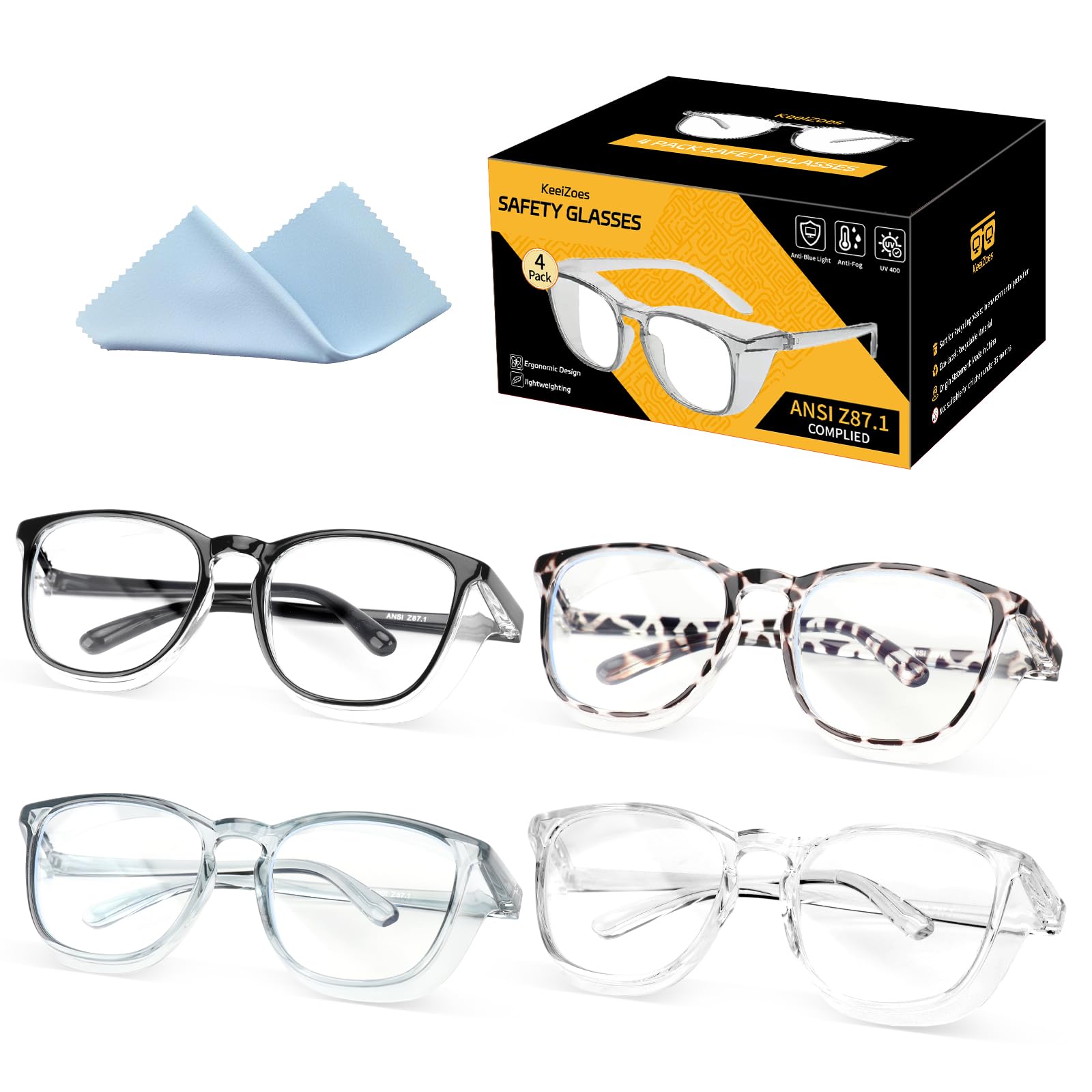 KeeiZoes safety glasses anti-fog lenses for clear vision.