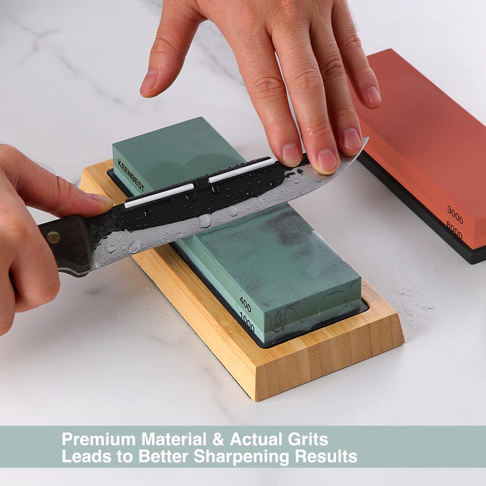 KEENBEST no-oil needed whetstones use water lubrication during sharpening.