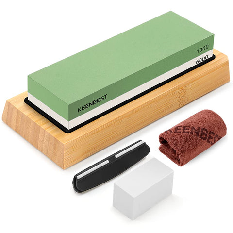 KEENBEST Whetstone 1000 grit side for restoring small gaps and edge refinement.