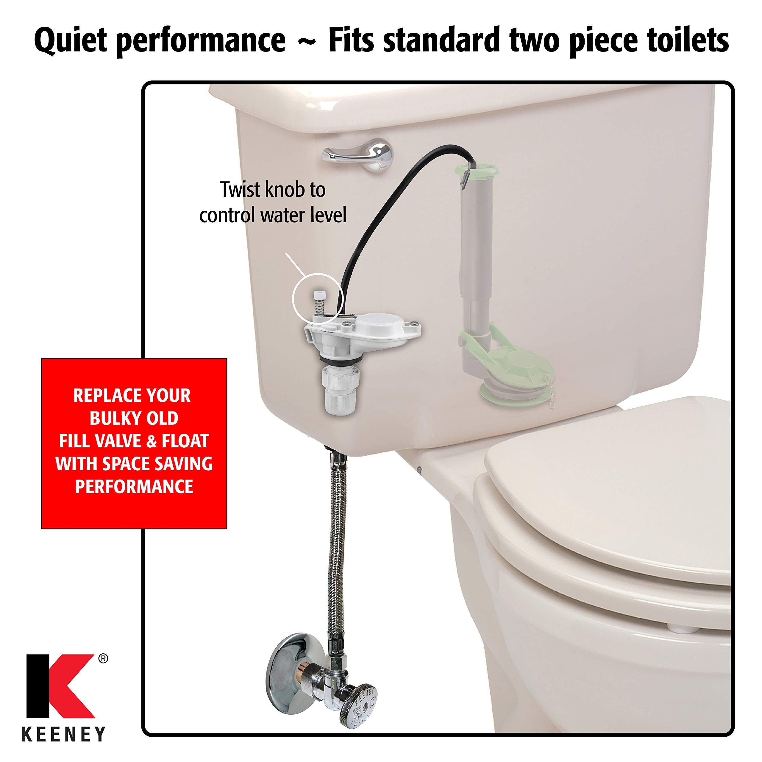Keeney K830-15 installs easily with no floats or rods required.
