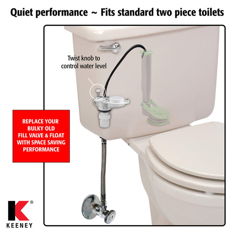 Keeney K830-15 installs easily with no floats or rods required.