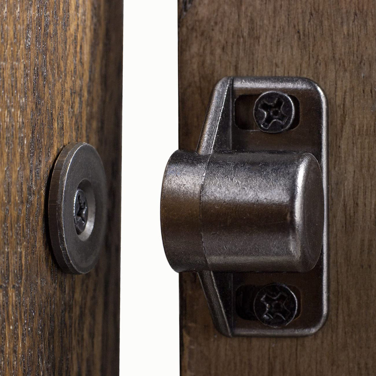 Keenkee 8-pack magnetic cabinet catches in gun metal finish offering strong closure for kitchen cabinets.