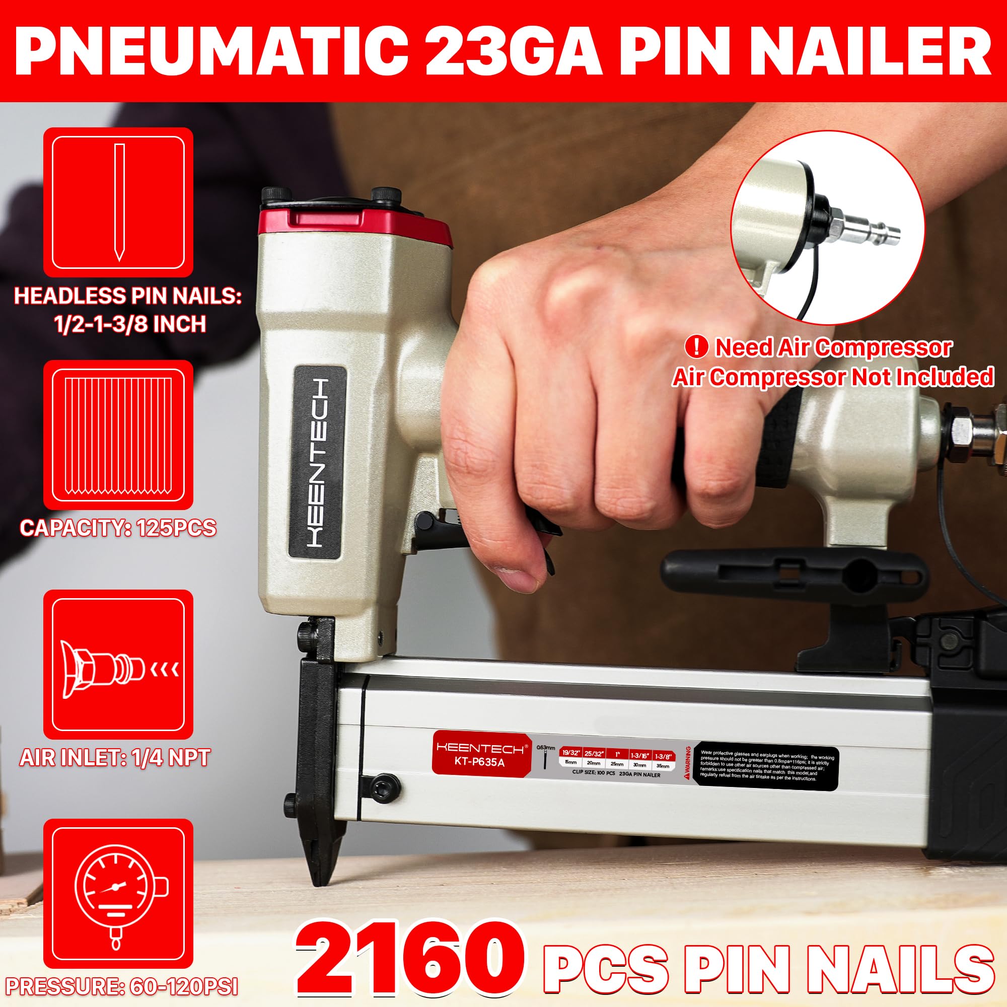 KEENTECH 2,160-pin nails pack offers versatile lengths for various projects