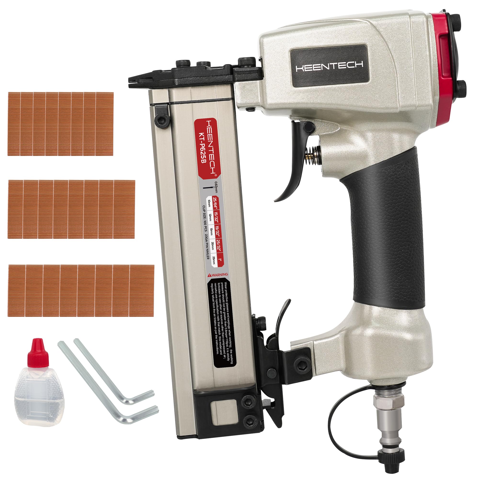 KEENTECH 23G pin nailer with compact design for precise trim work