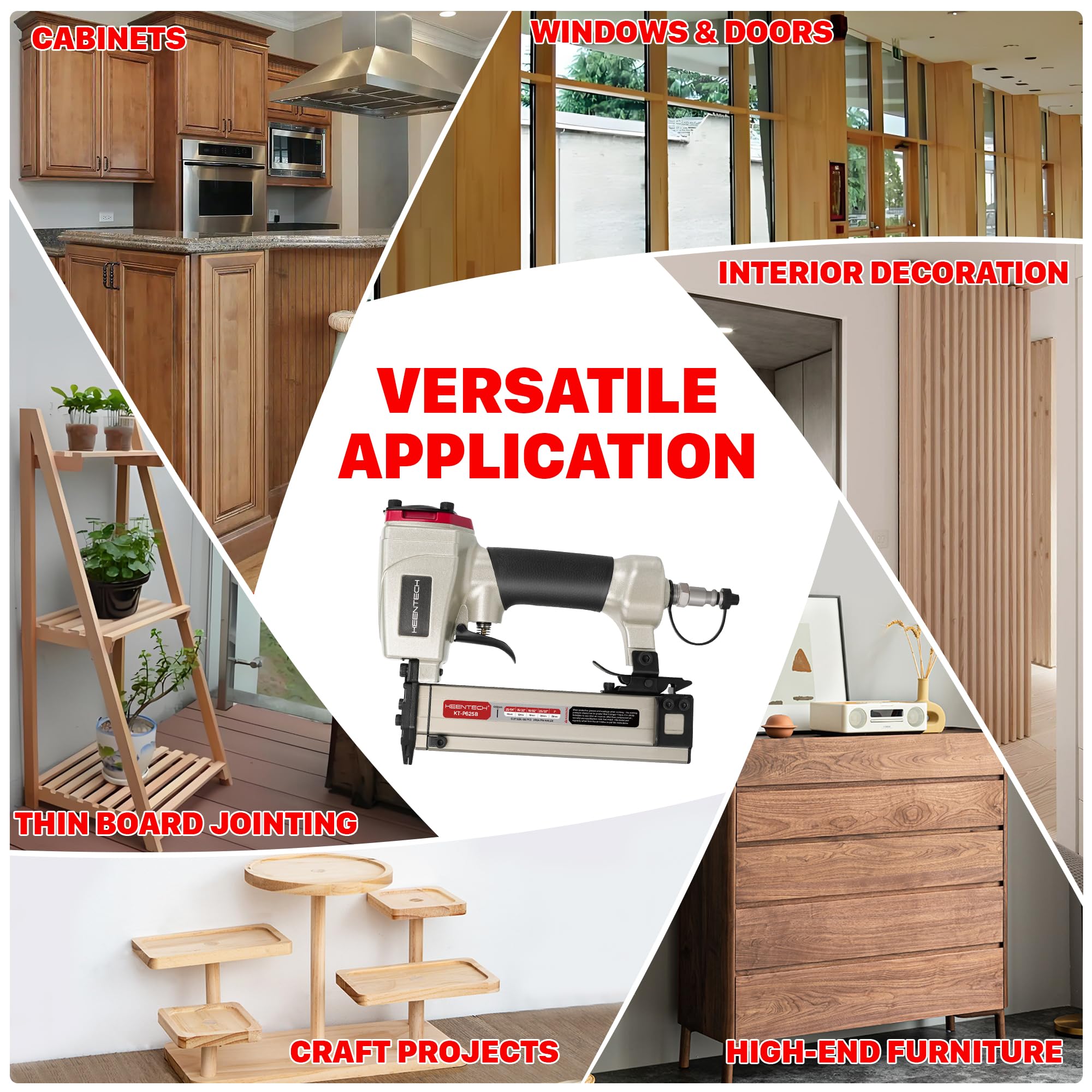 KEENTECH pin nailer used on cabinet trims for clean, precise results