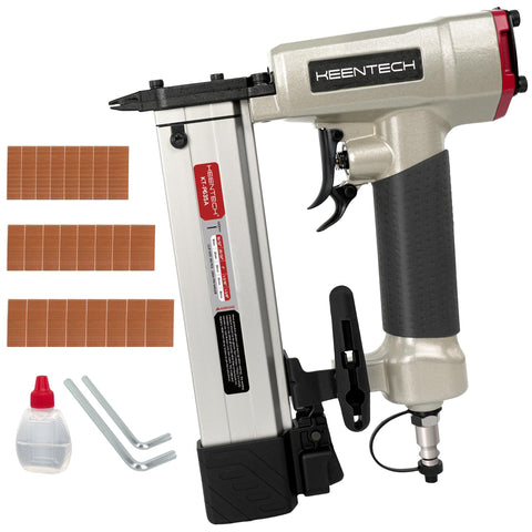 KEENTECH pin nailer front view shows compact design for precise trim work