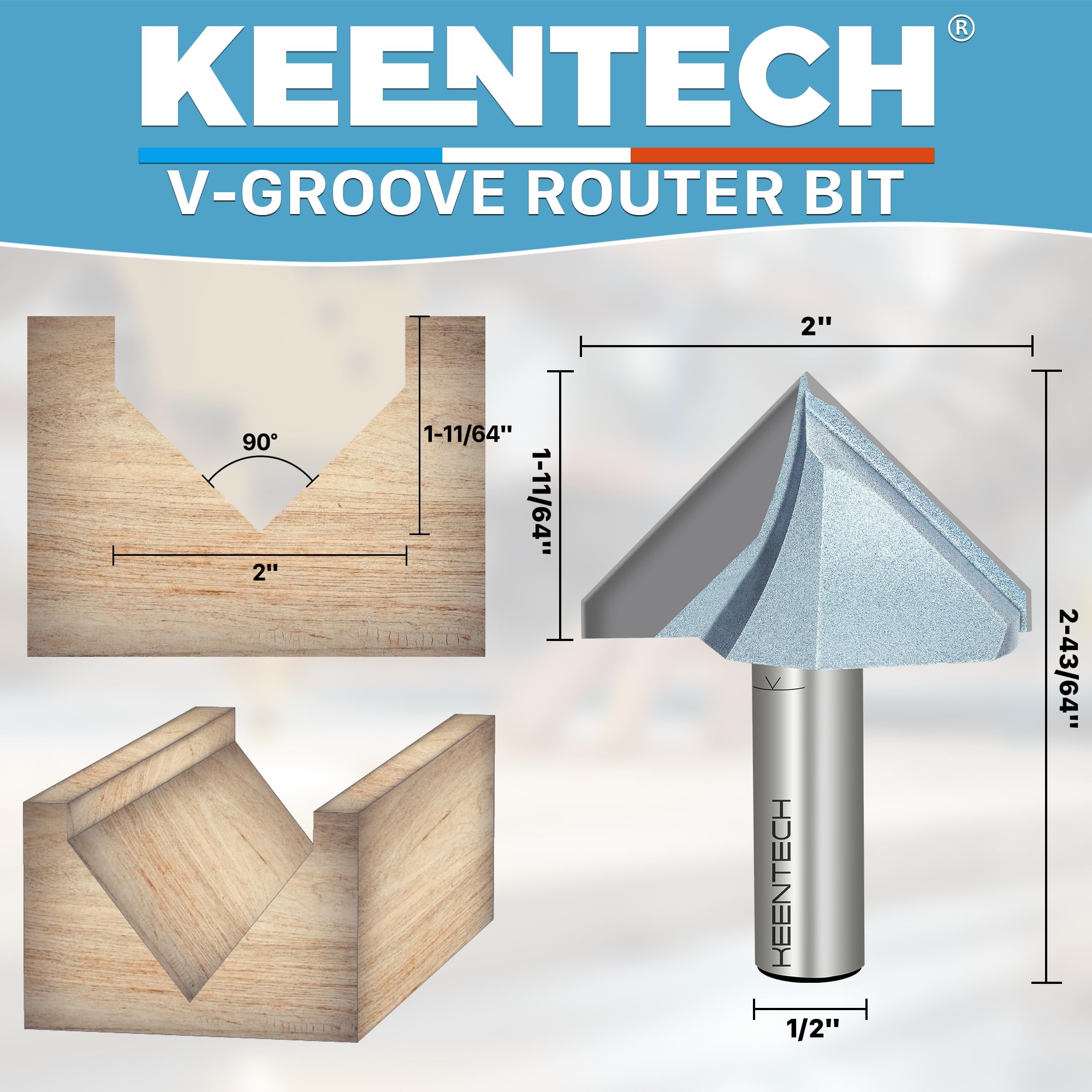 KEENTECH router bit delivers clean 2-inch diameter cuts for smooth material throughput.