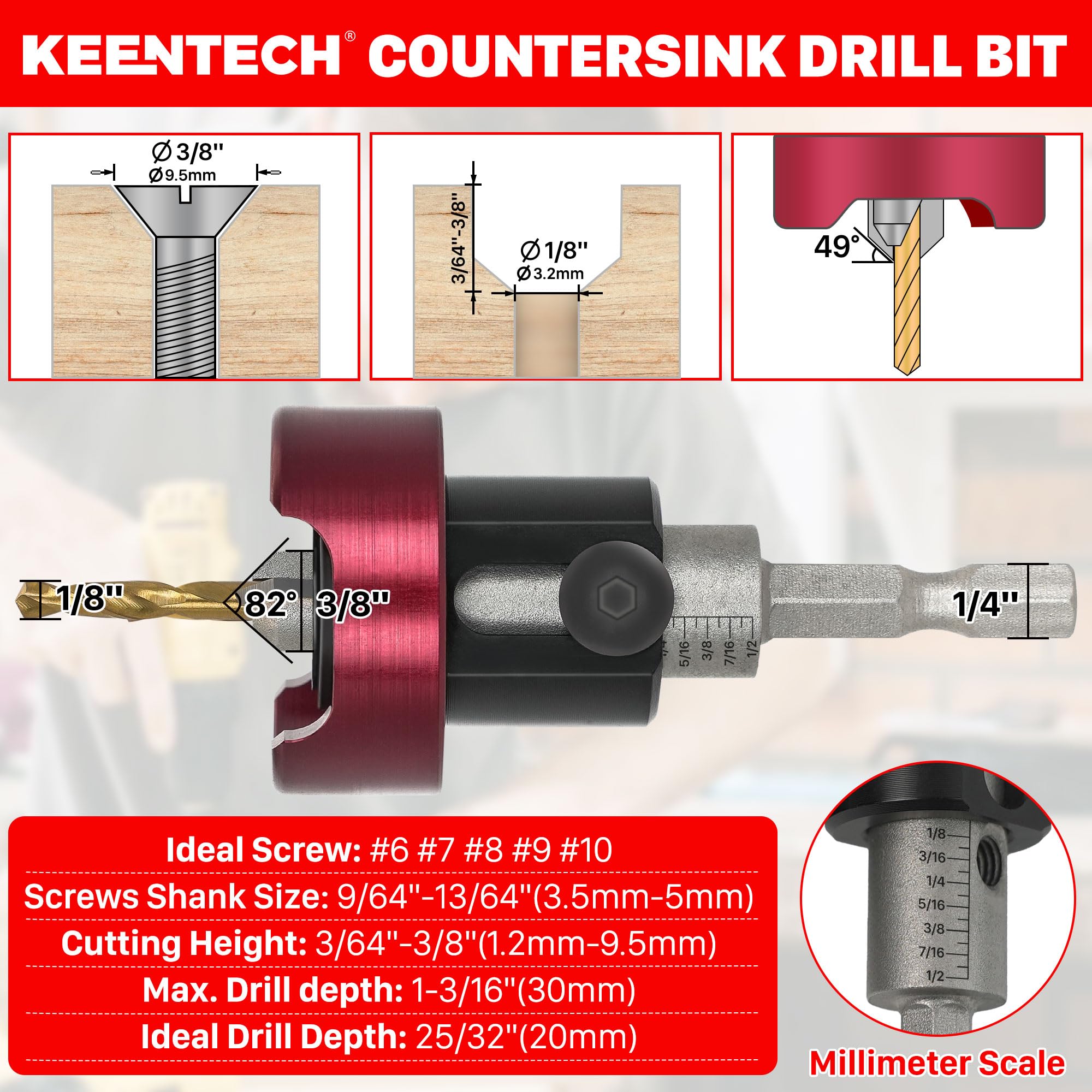 KEENTECH woodworking countersink works for softwood and hardwood with neat results
