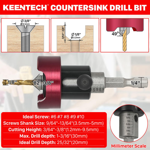 KEENTECH woodworking countersink works for softwood and hardwood with neat results