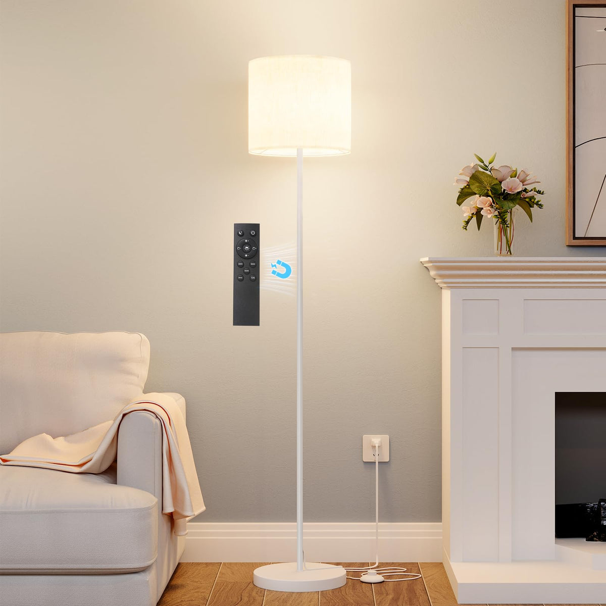 Keepsmile dimmable floor lamp with linen shade for warm ambience and adjustable lighting.