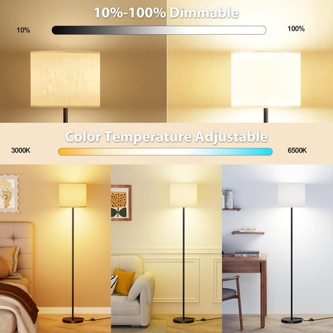 Keepsmile linen shade floor lamp diffuses warm, soft light for cozy evenings.