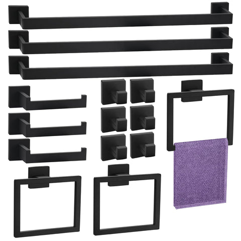 Keepxaus matte black bathroom hardware set, 15 pieces, durable stainless steel.