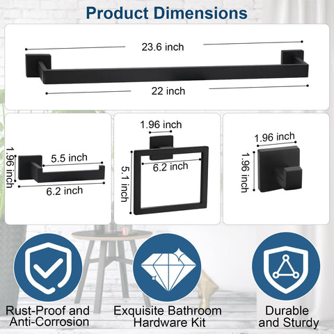 Keepxaus 23.6-inch towel bar, matte black, sturdy drying solution.