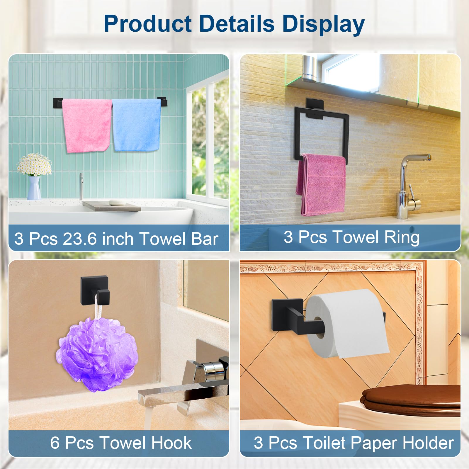 Keepxaus wall-mounted toilet paper holder, matte black, space-saving design.