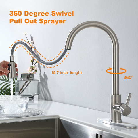 Keer faucet includes deck plate for 1-3 hole sink configurations.