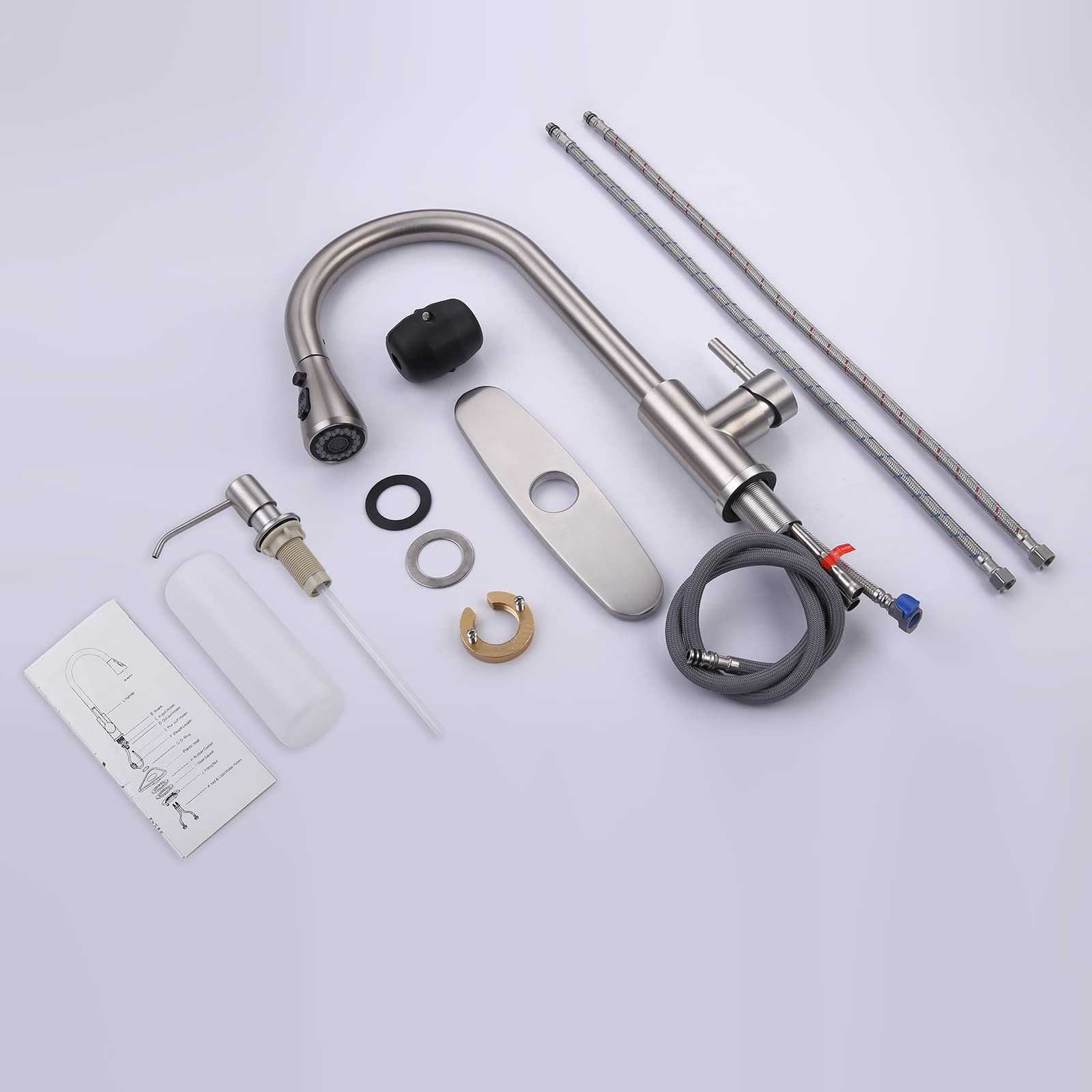 Keer high-arc stainless steel faucet installation ready in minutes.