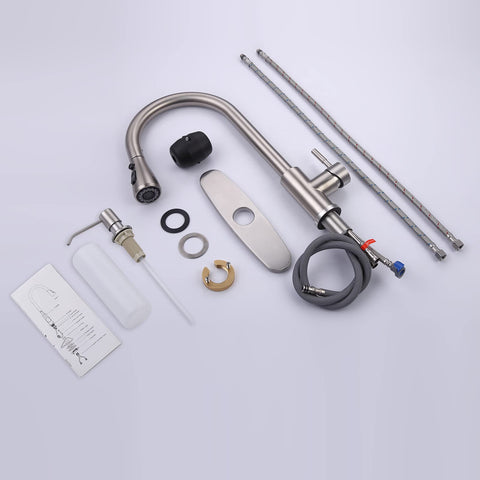 Keer high-arc stainless steel faucet installation ready in minutes.