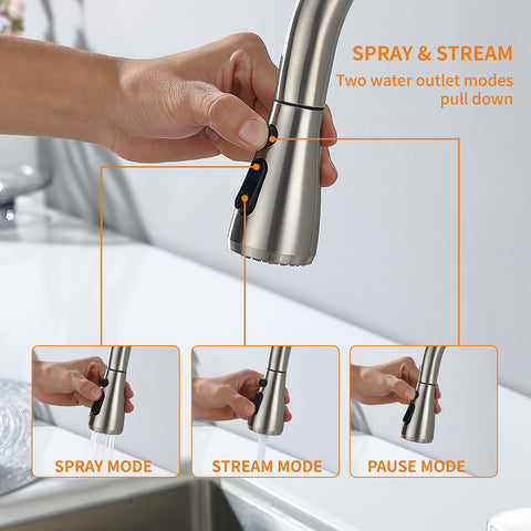 Keer pull-down faucet shows single-handle temperature control for effortless use.