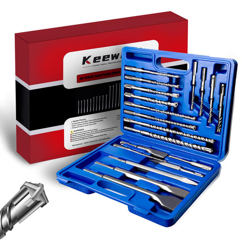 Keewaki 19-piece SDS drill bits for concrete with cross carbide tips for clean holes