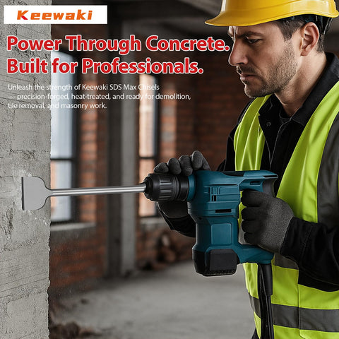 Keewaki heat-treated alloy steel chisels highlight durability.
