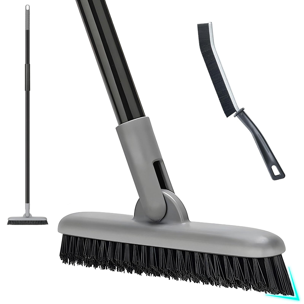 KeFanta grout brush long handle reaches high corners for easy bathroom cleaning.