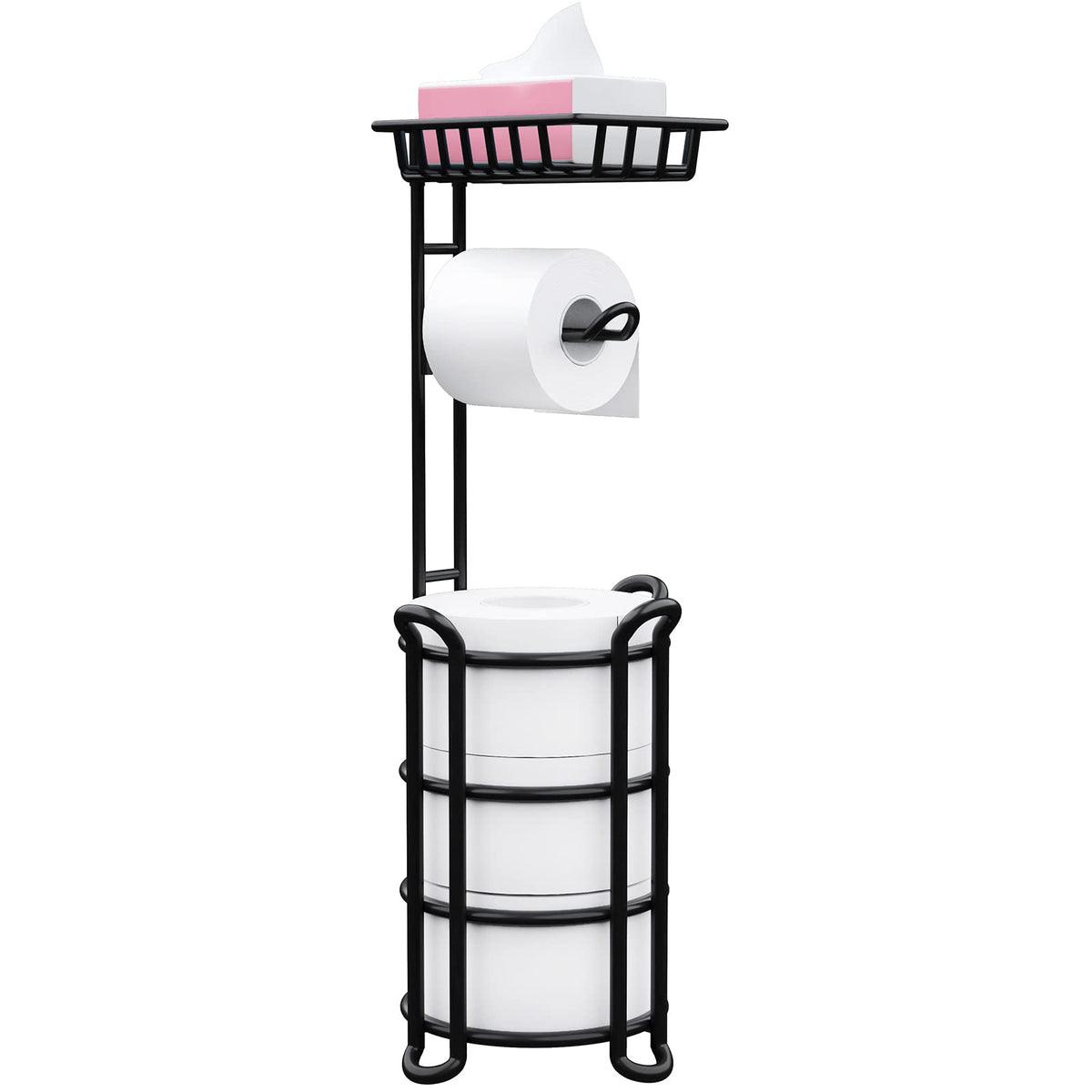 KeFanta toilet paper holder stand with shelf offers organized storage for essentials.