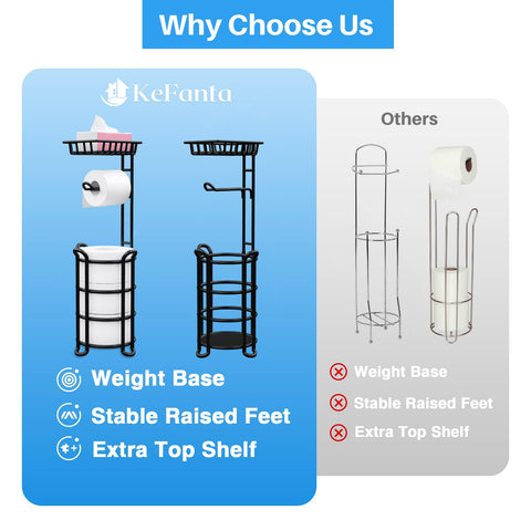 KeFanta stand includes storage base for towels, wipes and phone within reach.