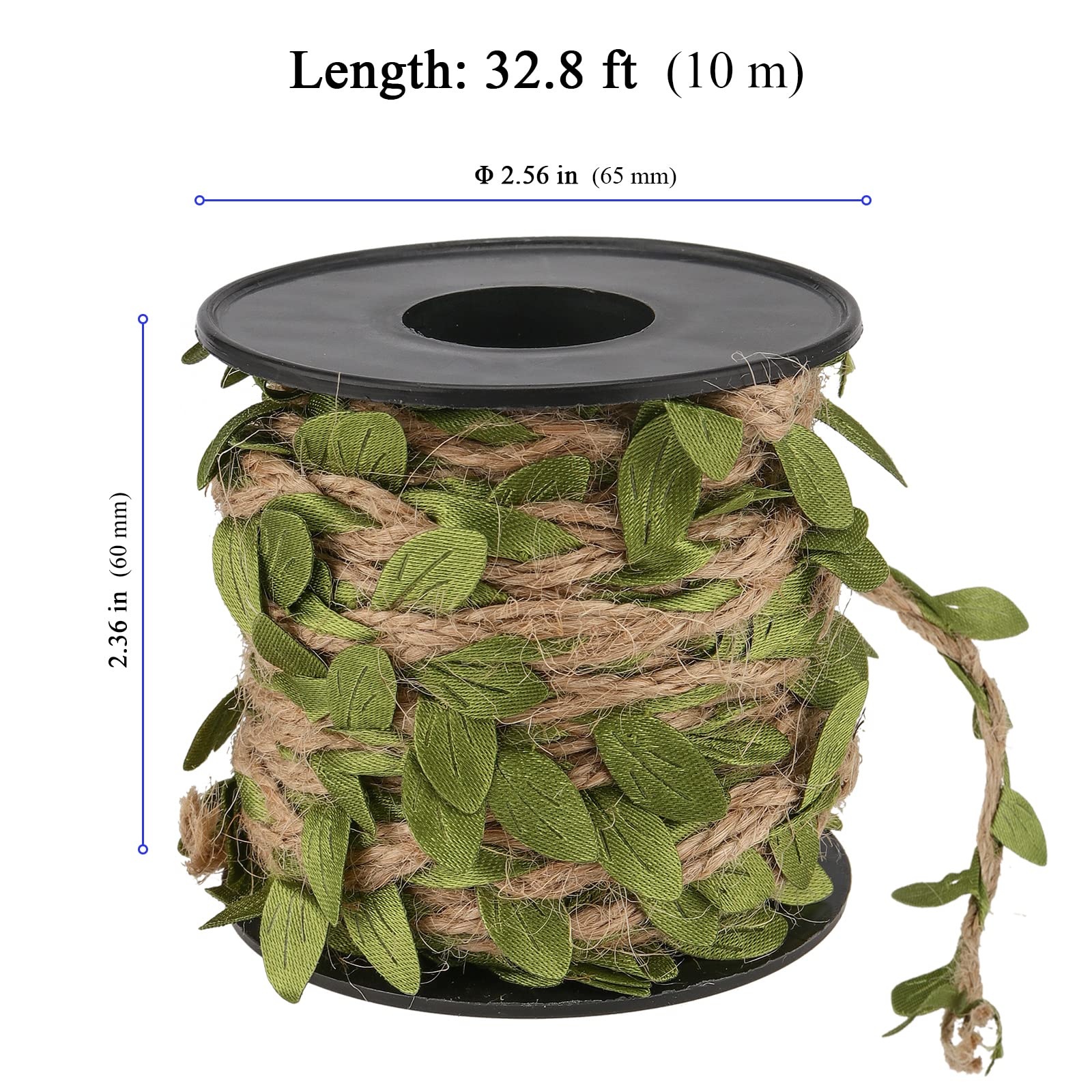 Close-up of green leaves on burlap ribbon showing vibrant accents