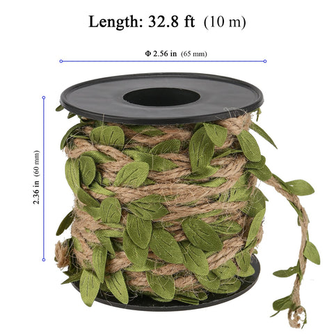 Close-up of green leaves on burlap ribbon showing vibrant accents