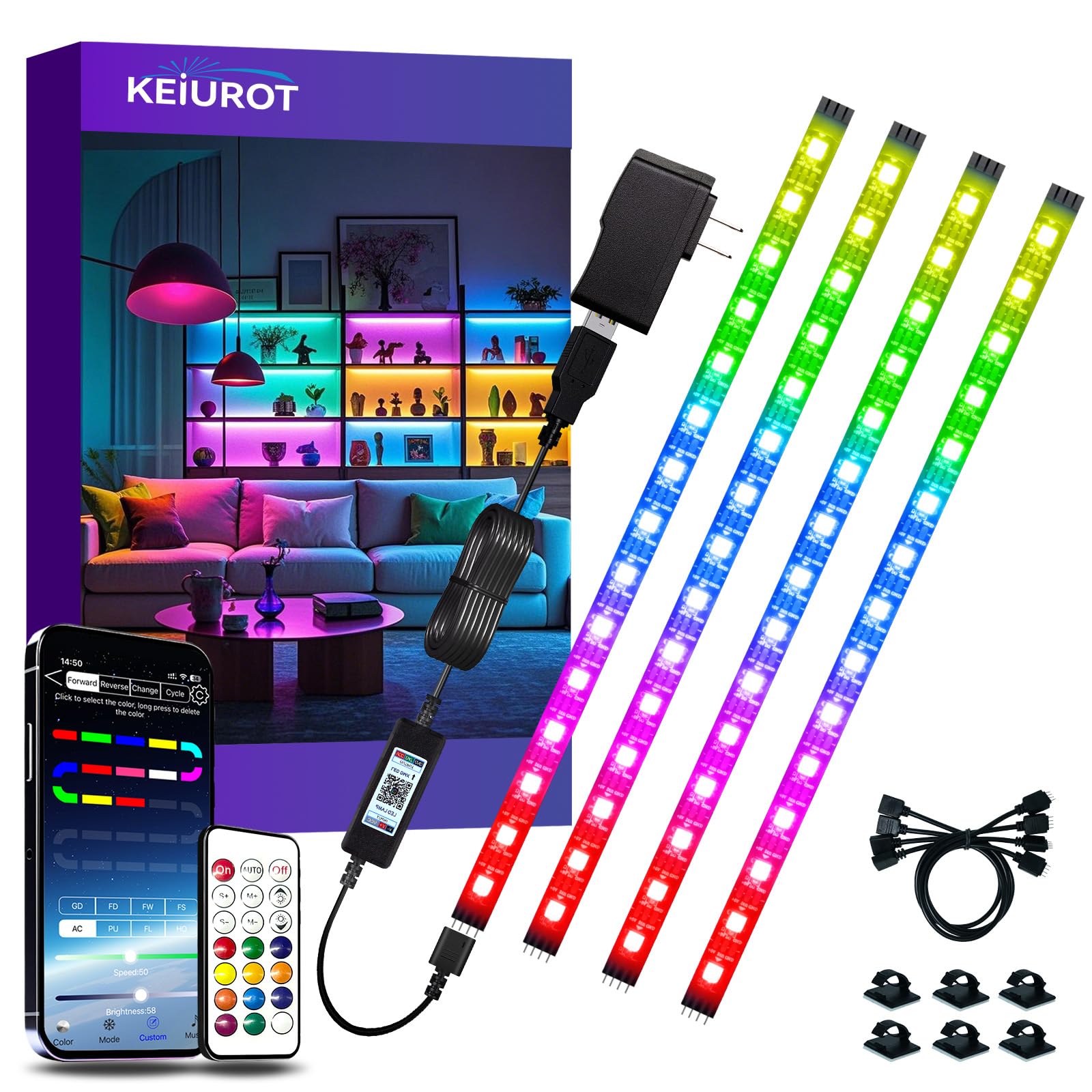 Keiurot LED strip kit with four RGB segments for flexible lighting