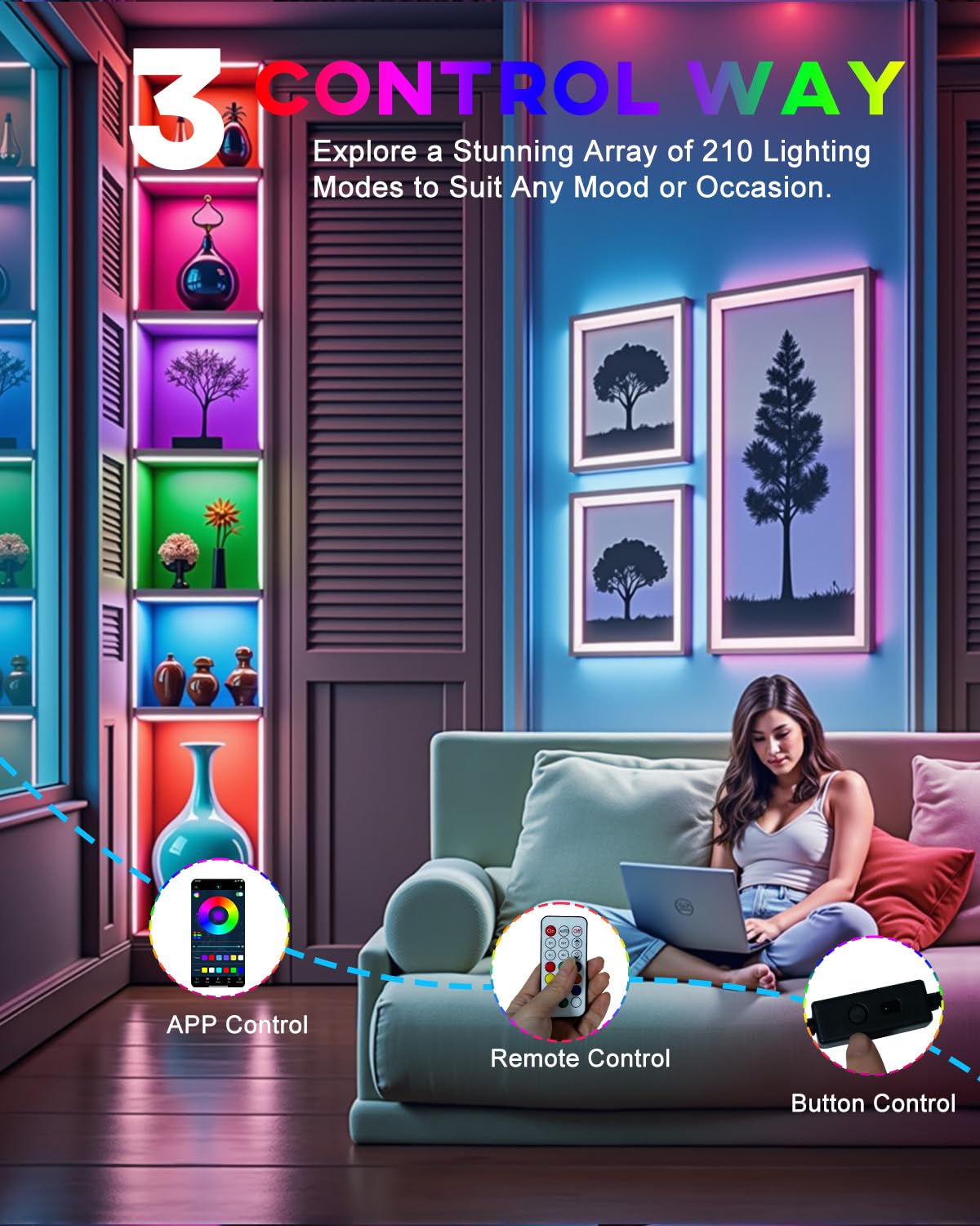 Keiurot LED strips enhancing TV backlight or shelf ambiance