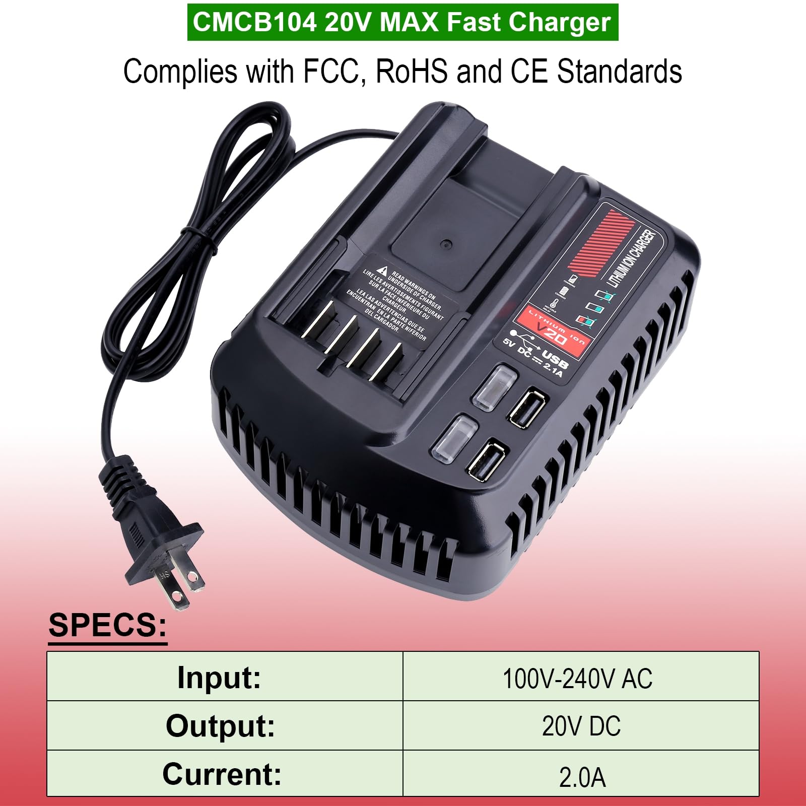 Kekepowtobat CMCB104 charger dual USB ports ideal for charging devices while batteries load