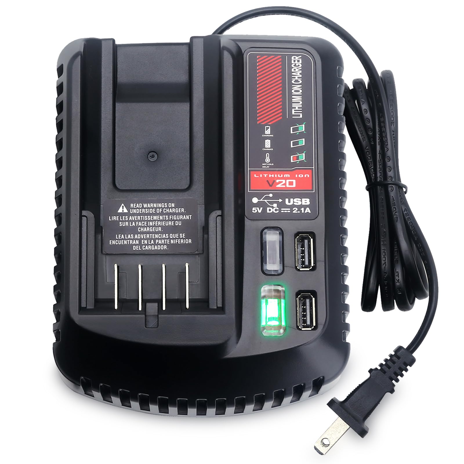 Kekepowtobat CMCB104 charger front view shows compact design for busy job sites