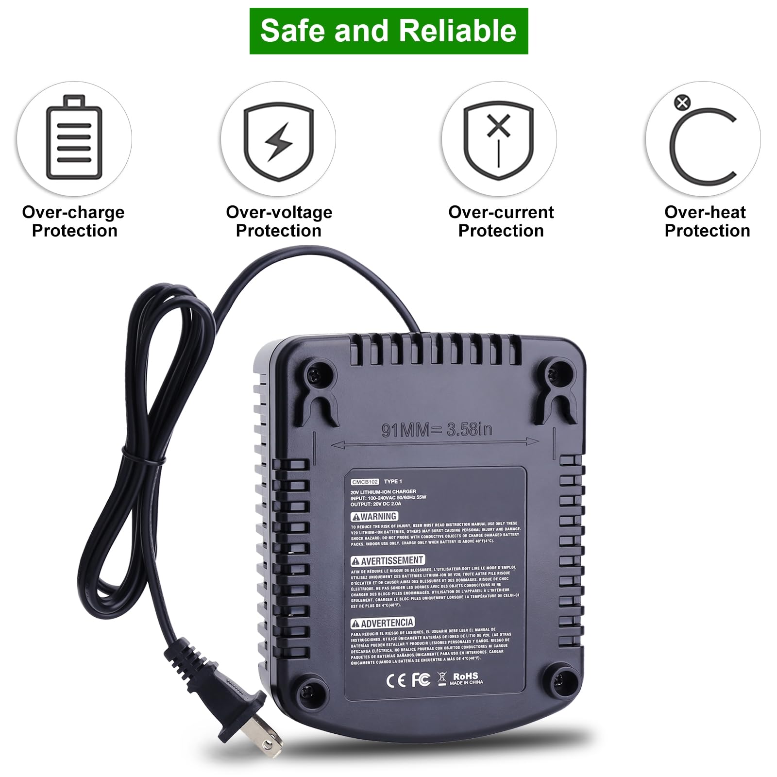 Kekepowtobat CMCB104 charger supports 100-240V for worldwide use