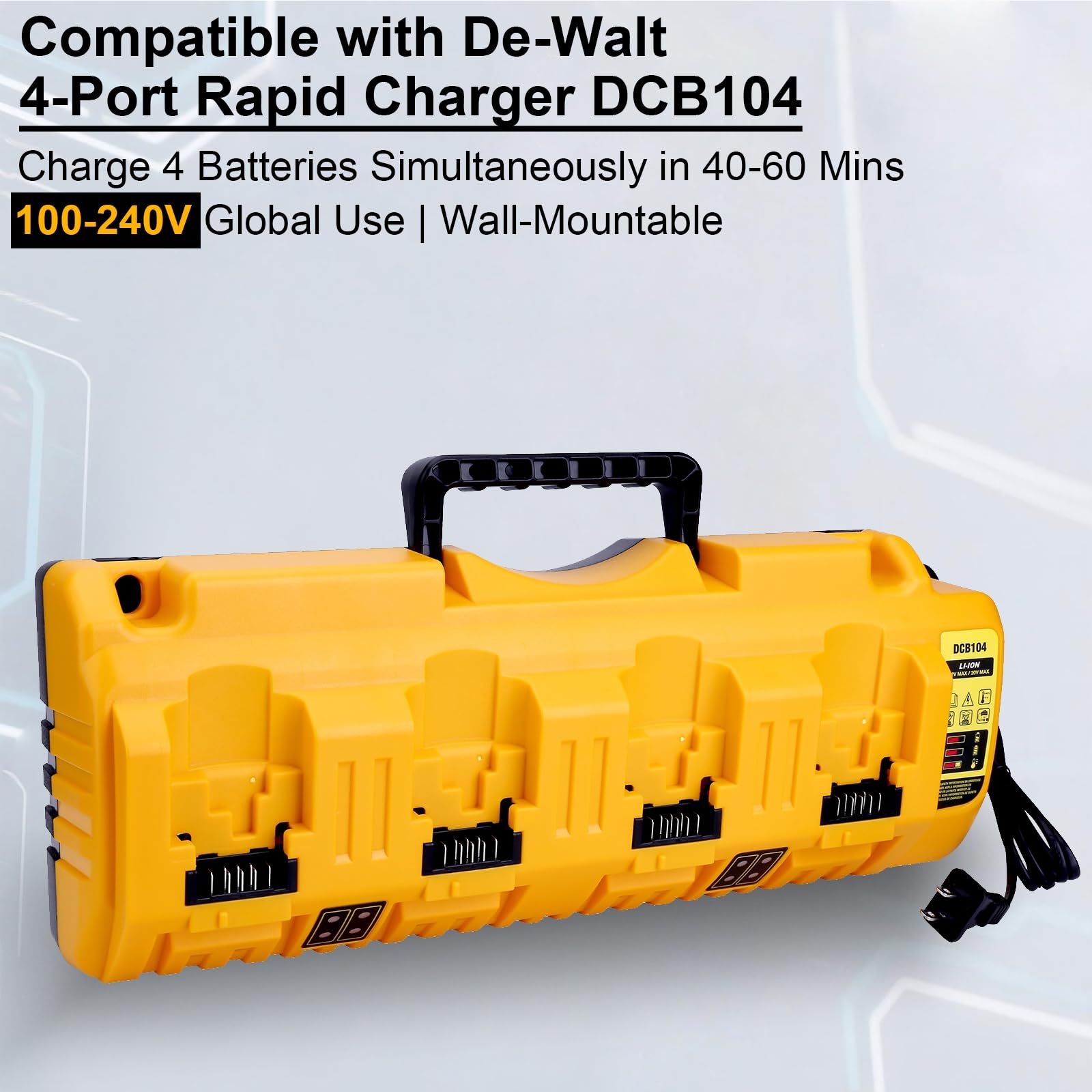 Kekepowtobat DCB104 top view highlights compact layout for four simultaneous charges