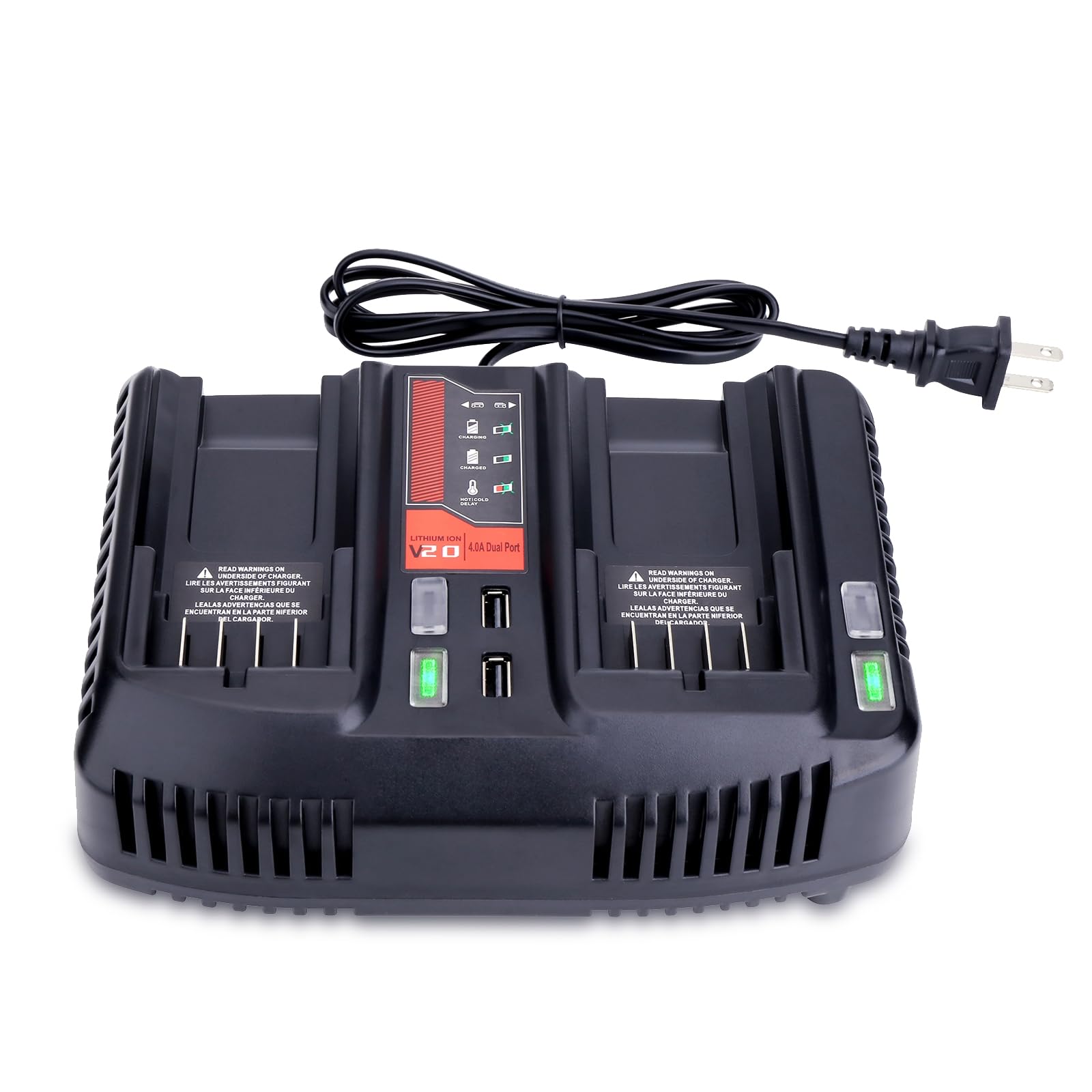 Kekepowtobat dual-port fast charger charging two V20 batteries simultaneously for efficient workflow