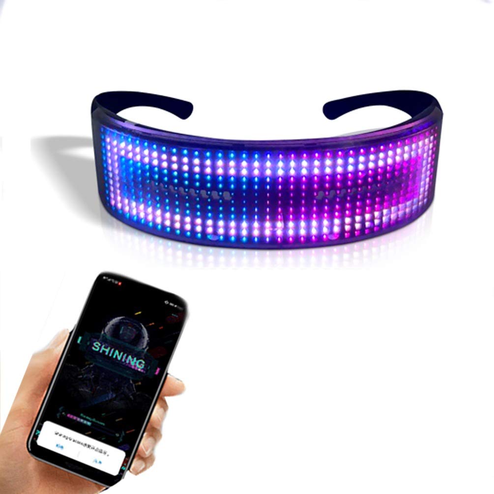 Keledz LED customizable glasses worn by a model at a party, showcasing vibrant color options.
