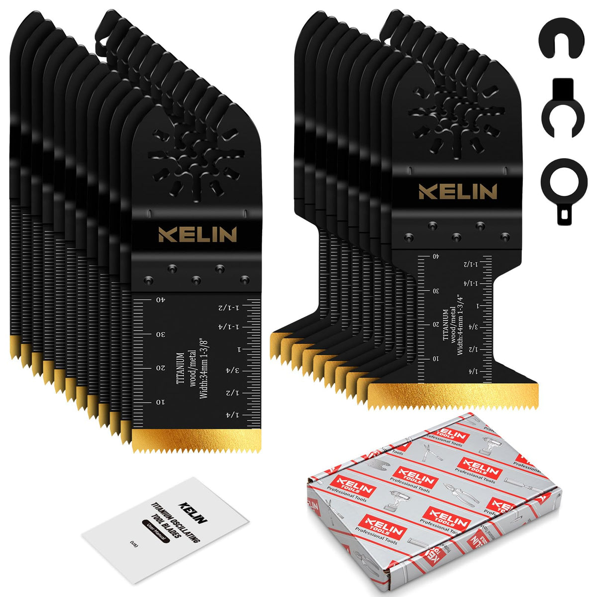 KELIN 22-piece titanium multitool blades kit for precise detail cuts in wood and soft metal.