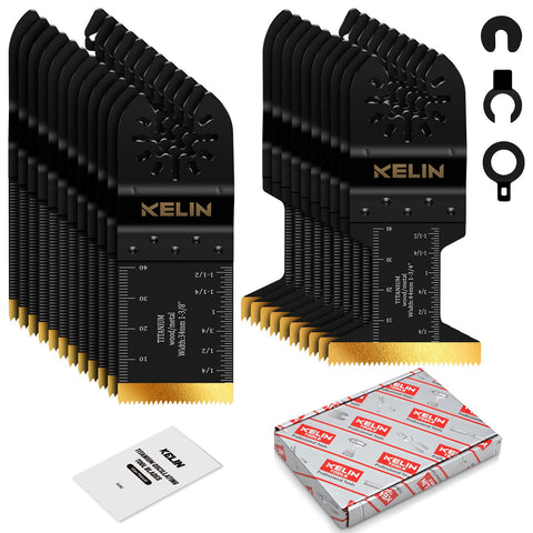 KELIN 22-piece titanium multitool blades kit for precise detail cuts in wood and soft metal.