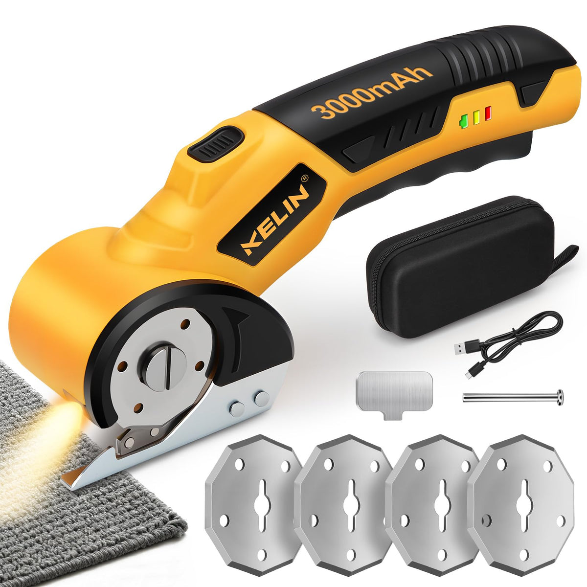 KELIN cordless electric scissors with 3000mAh battery for long cutting sessions