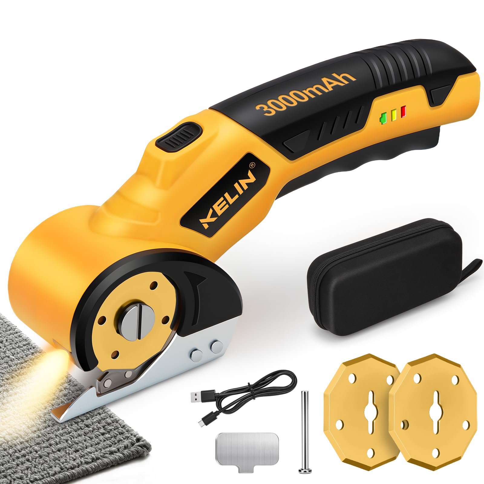 KELIN cordless scissors battery indicator shows charge level for easy power planning during crafts.