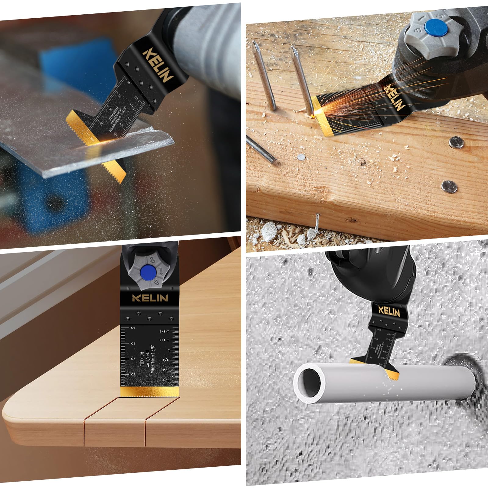 KELIN universal adapters enabling broad compatibility with most oscillating tools.
