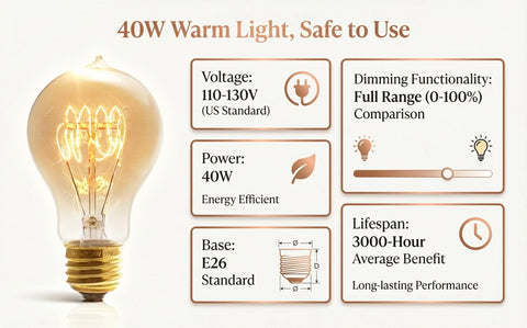 Kellarosses Edison 40W dimmable E26 base bulbs for flexible lighting moods.