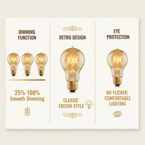 Kellarosses Edison 40W seamless glass design reduces harsh glare.