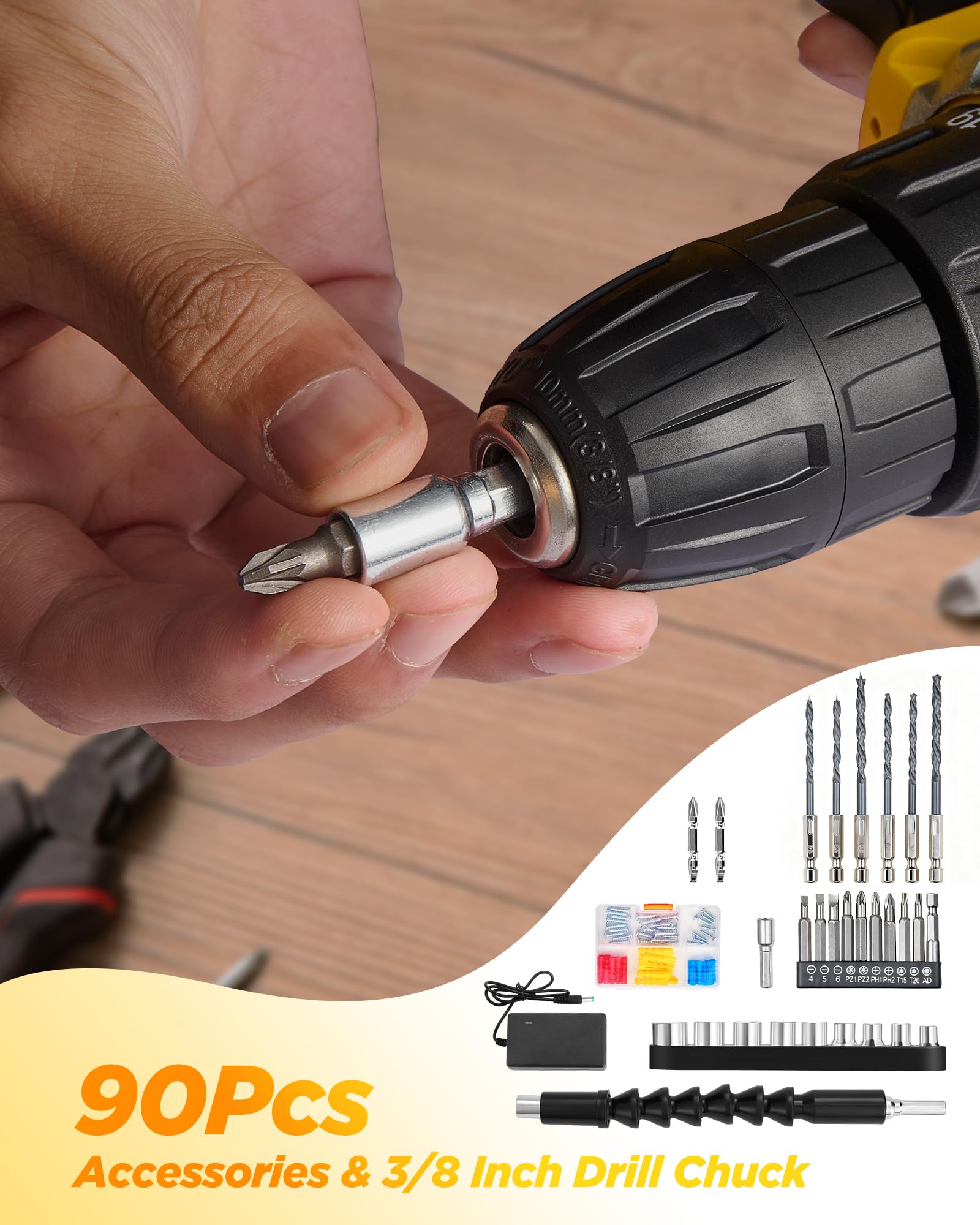 KELNOW drill with built-in LED light for better visibility in dim spaces.