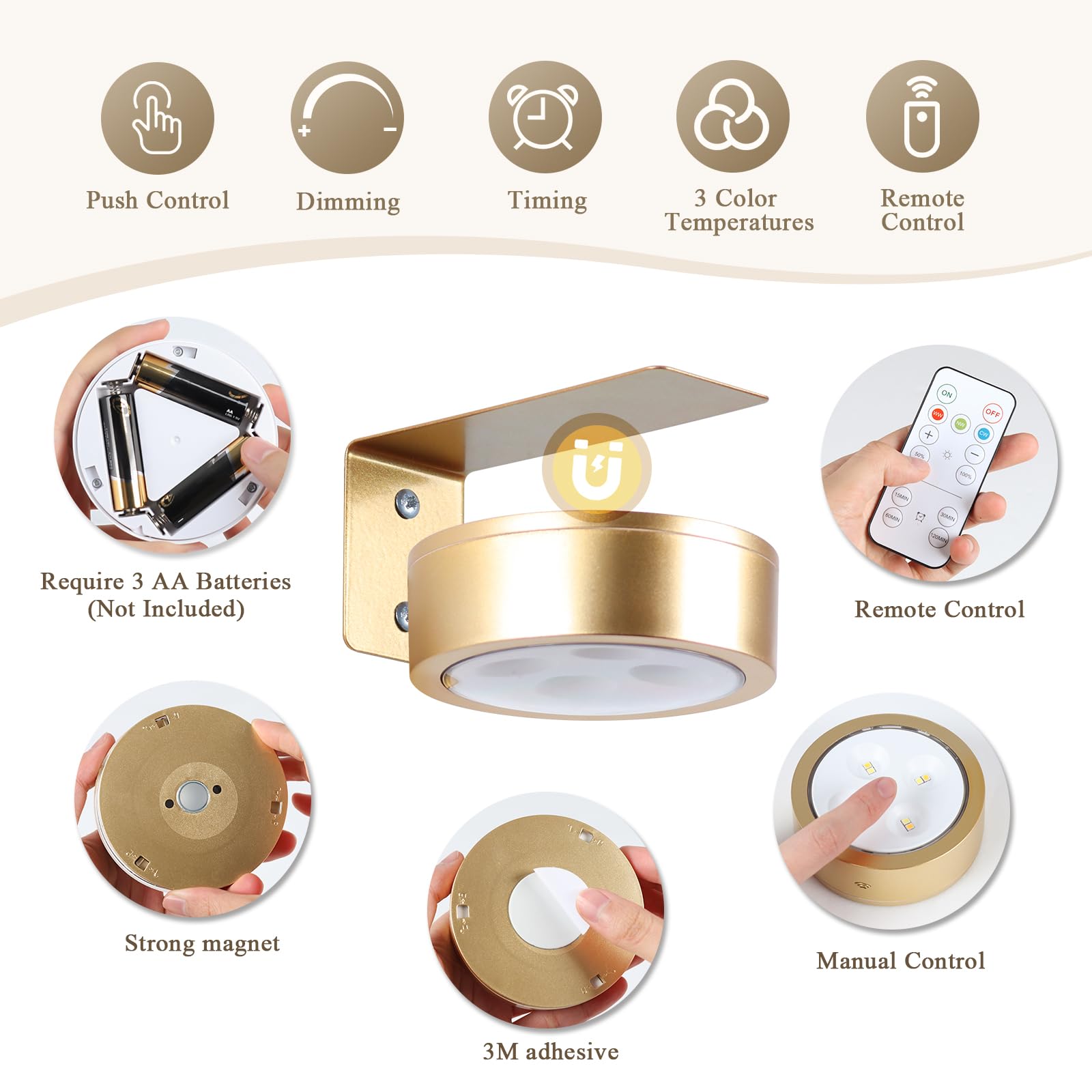 KELUOLY magnetic puck light attachment for quick, tool-free setup