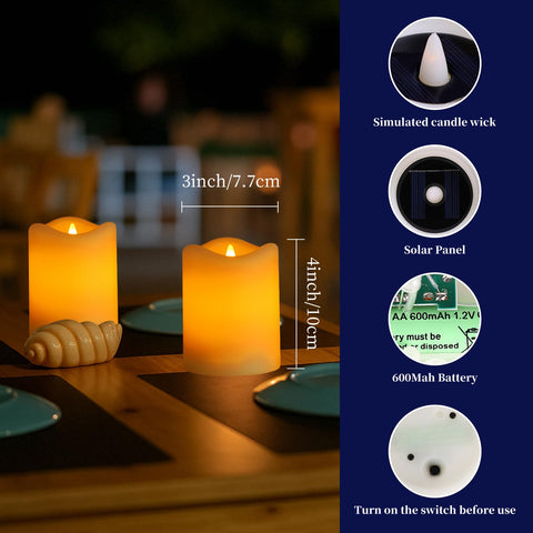 KelvinLux solar candles auto on/off at dusk for hands-free evening lighting.