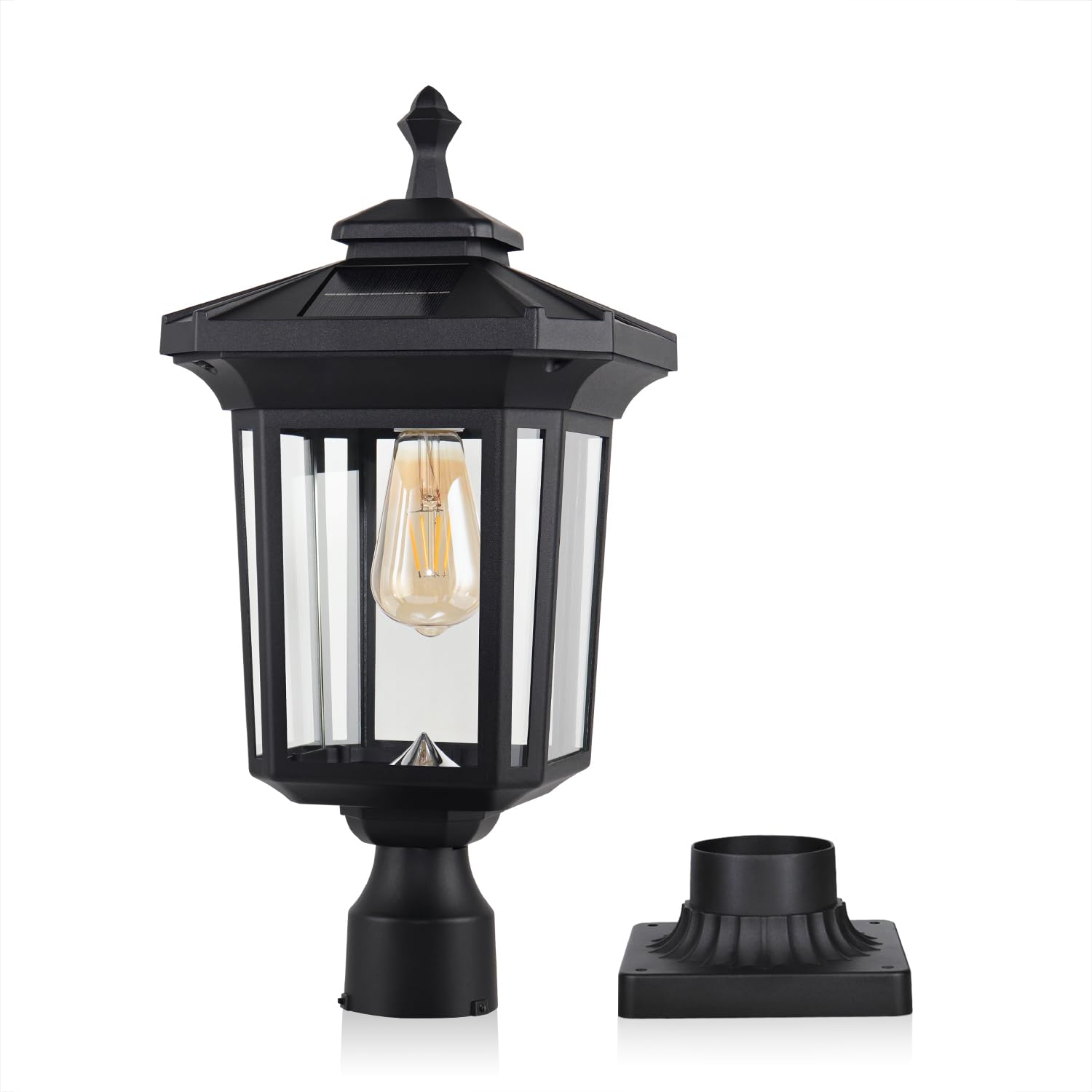 Kemeco post light with pier mount base for easy, cord-free installation.